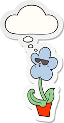 cool cartoon flower and thought bubble as a printed sticker