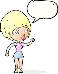cartoon woman waving with speech bubble