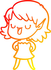 warm gradient line drawing cartoon elf girl