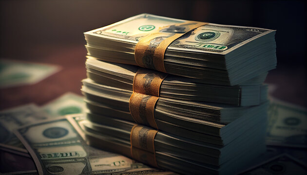 Stack of dollars money cash. Created with Generative AI technology