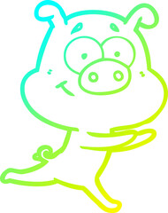 cold gradient line drawing happy cartoon pig