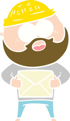 flat color style cartoon surprised bearded man holding letter