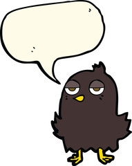cartoon bored bird with thought bubble