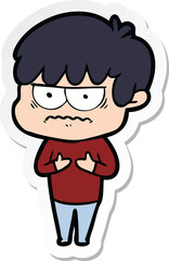 sticker of a annoyed cartoon boy