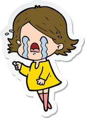 sticker of a cartoon woman crying