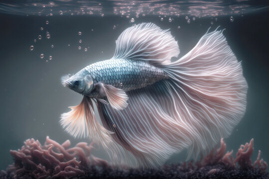 white beta fish swimming in aquarium