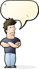 cartoon sulking man with speech bubble
