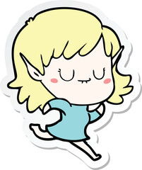 sticker of a happy cartoon elf girl running