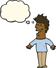 cartoon happy man with thought bubble