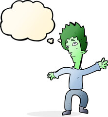 cartoon vampire man with thought bubble