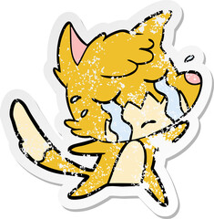 distressed sticker of a crying fox cartoon