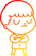 warm gradient line drawing cartoon grumpy boy