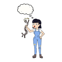 thought bubble cartoon female electrician