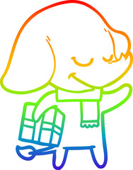 rainbow gradient line drawing cartoon christmas elephant
