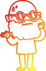 warm gradient line drawing cartoon worried man with beard and sunglasses