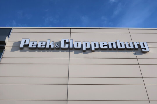 Peek and Cloppenburg signage, logo on the facade of Westfield Mokotow shopping mall. WARSAW, POLAND - FEBRUARY 9, 2023