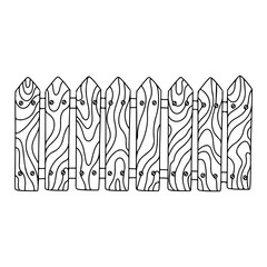 Wooden fence in hand drawn doodle sketch style. Vector illustration isolated on white background. Perfect for farm, happy easter themes.