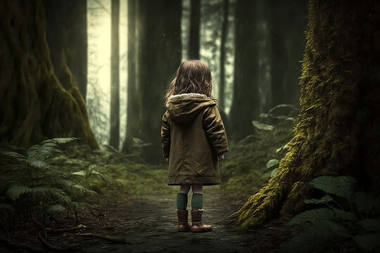 Child lost in the forest, girl