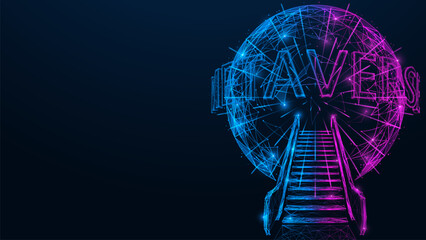 Stairs to the world of the metaverse. Polygonal design of interconnected lines and points.