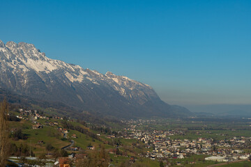 Fototapeta na wymiar View over the rhine valley from Grabs in Switzerland