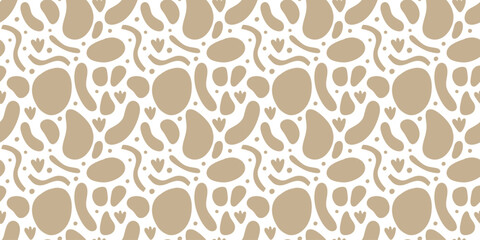 Vector seamless pattern. Abstract repetitive ornament for surface design, printing on paper and fabric. Handdrawn waves, shapes, circles, flowers, leaves, branches. Background for social media post.
