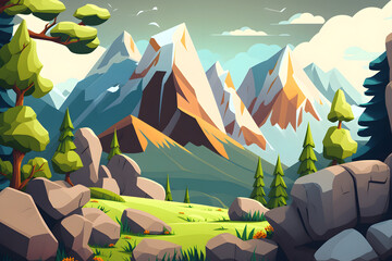 Cartoon mountains background. Made with Generative AI