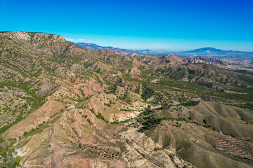 Aerial view of golden Golden mountains in the south of spain