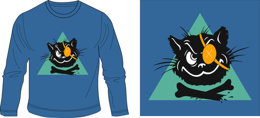 PIRATE CAT t-shirt graphic design vector illustration