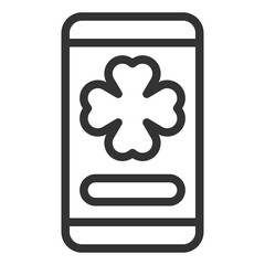 Obraz premium Clover leaf on smartphone screen - icon, illustration on white background, outline style