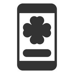 Clover leaf on smartphone screen - icon, illustration on white background, glyph style