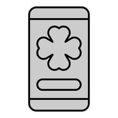 Clover leaf on smartphone screen - icon, illustration on white background, grey style
