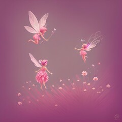 Obraz na płótnie Canvas magical pink background with fairies