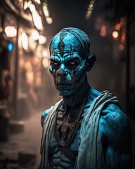 Dark Spirit Djinn Male Blue Genie. Generative AI.