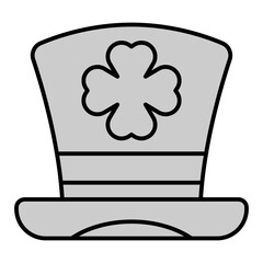 Top hat and clover leaf - icon, illustration on white background, grey style