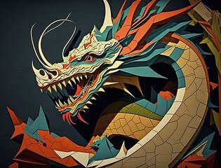 Dragon in colorful cubism style