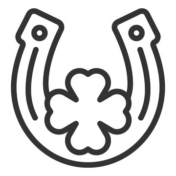 recommend clip art: Horseshoe for good luck and clover leaf - icon, illustration on white background, outline style