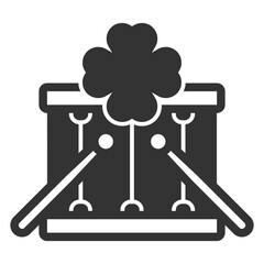 Drum with sticks and clover leaf - icon, illustration on white background, glyph style