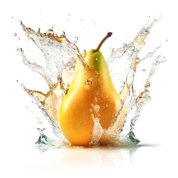Fresh and Juicy Pear in a water splash or Swirl , on White Background Generative AI	