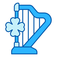 Musical harp and clover leaf - icon, illustration on white background, similar style