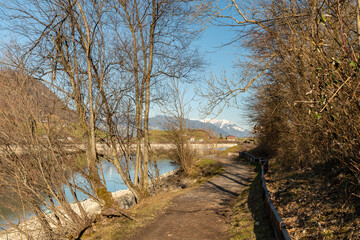 Waterfront panorama at the Lungerersee in Lungern in Switzerland