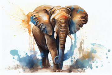 Watercolor elephant isolated .generative ai