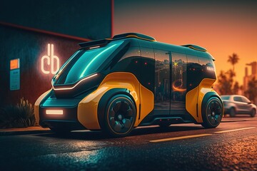 Obraz na płótnie Canvas Taxi electric car with autopilot, autonomous driving, the future, futuristic, ai