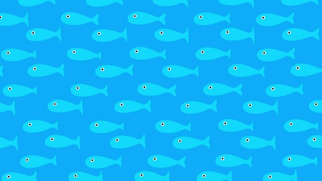 Fish blue simple characters wallpaper on blue background. Cute seamless looping animation good as backdrop for intro, party, television programme, presentation, etc... 