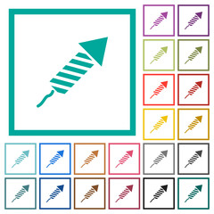 Firework rocket flat color icons with quadrant frames