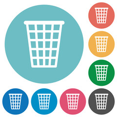 Single empty tall trash outline flat round icons