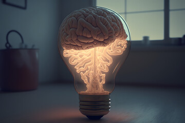 a brain growing up an idea inside a light bulb