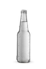 Cold glass transparent bottle of water isolated on a white.