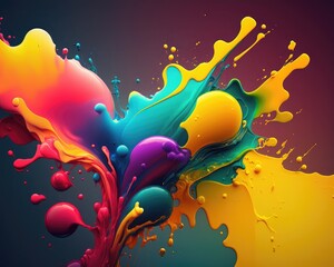 Obraz na płótnie Canvas Splashes of rainbow paint on a dark background. Abstract pattern, Generative AI