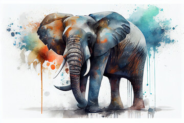 Fototapeta na wymiar Watercolor elephant isolated .generative ai