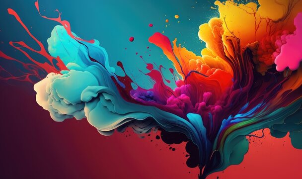 Watercolor style abstract pattern with rainbow paint splashes. Generative AI